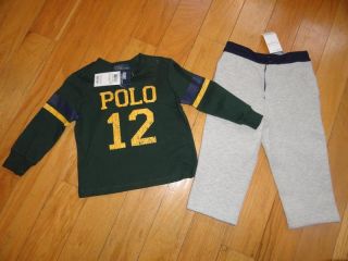 Polo Ralph Lauren Baby Toddler Boy Boys 2 PC Sweatpants LS Shirt 9M $55