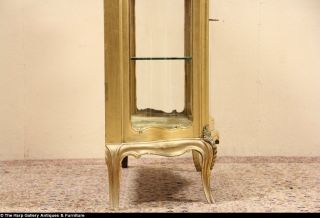 French 1900 Antique Gold Leaf Curved Glass Curio Display Cabinet