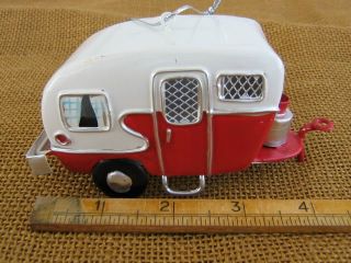 Retro Vintage Look Red White Tin Teardrop RV camper Christmas Ornament