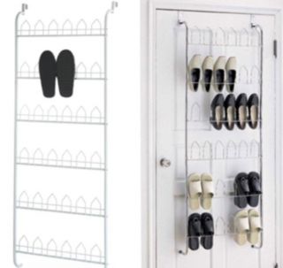 18 Pair Chrome Over The Door Hanging Shoe Rack Storage Stand Organizer Holder