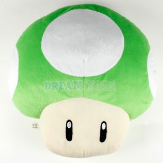 16" Large Super Mario Bros Green Mushroom Plush Pillow Cushion Stuffed License