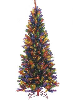 7' Fun Rainbow Pre Lit Tinsel Christmas Tree Clear Lite