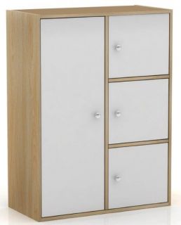 Storage Cupboard 4 Door Wide Cabinet Compact White Oak Sideboard Home Office