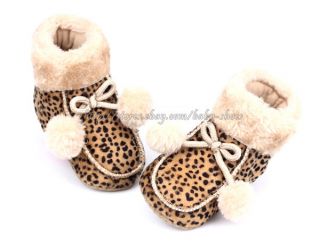 Baby Boy Girl Pink Leopard Brown Winter Boots Crib Shoes Size 3 6 6 9 9 12 Mons