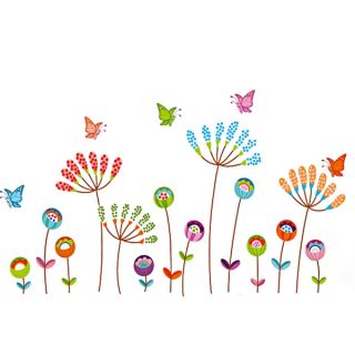 Colorful Cartoon Flowers Butterfly Removable Wall Sticker Decal