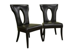 Espresso Brown Leather Dining Room Chairs Set Tall Back