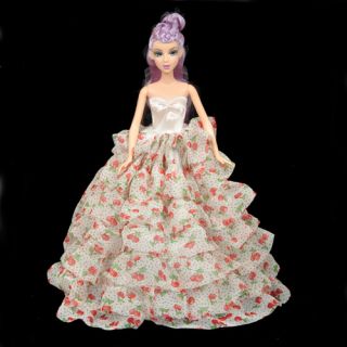 New Flower Skirt Party Tube Dress Wedding Clothes Outfit Gown for Barbie Doll