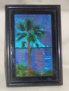Vtg 30s Morphos Butterfly Wing Picture Lone Palm Tree Bermuda