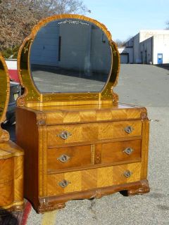 Antique Leo Jiranek Satinwood Oak Art Deco Waterfall Bedroom Set