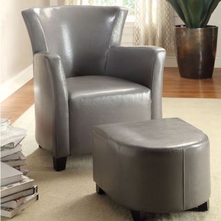 Pelham Gray Single Seat Bi Cast Leather Chair and Ottoman Set