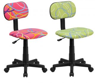 New Multi Colored Swirl Print Pink or Green Home Office Armless Desk Dorm Chairs