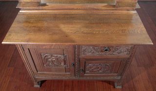 Antique English Solid Oak Art Nouveau Mirrorback Sideboard Buffet Server C1899
