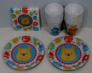 Winnie The Pooh Baby Shower Party Set 16 Dessert Plates Beverage Napkins Cups