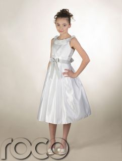 Girls White Dress with Silver Waistband Wedding Flowergril Communion Dresses