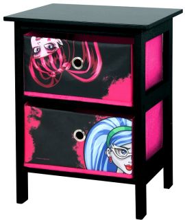 Monster High 2 Drawer Black and Pink Bedroom Storage Unit by Mattel Exclusive