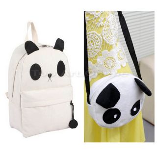 2 Pcs Women Girl Cute Cartoon Bear Panda Canvas Backpack Shoulder School Bags