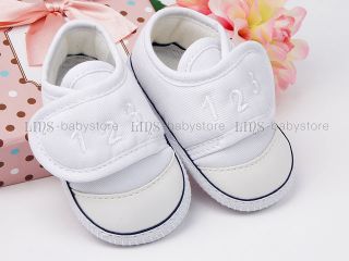 New Toddler Baby Boy Girl Soft White Pink Blue Crib Shoes US Size 0 1 2 3