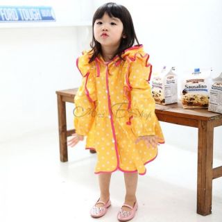Girls Polka Dot Hooded Raincoat Rain Wear Kid Jacket Waterproof Free Bag 5 6 7 8