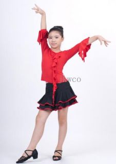Kid Girl Latin Dance Dress Jive Rumba Child Ballroom Flouncing Dance Costume