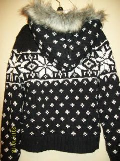 P s from Aeropostale Fur Lined Hooded Knit Sweater Jacket Black M 10
