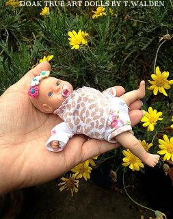 OOAK Cute Realistic Baby Girl 6" Poseable Mini Sculpt Art Doll by T Walden
