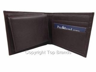 $85 Mens Polo Ralph Lauren Wallet Dark Brown Leather Bifold Passcase