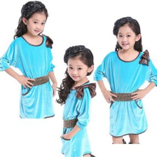 Girls Velet Dress Bow Bat Wing Long Sleeve Kids Party Pageant 8 9Y Clothes Belt