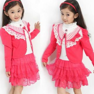 Girls Kids Pageant Lace Bow Top Tulle Dress Coat 2pcs 3 7T Skirt Flower Outfit