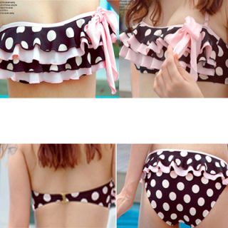New 2 Pieces Pink Polka Dot Bikini Swimsuit Padded Halter Ruffle Swimwear Bikini