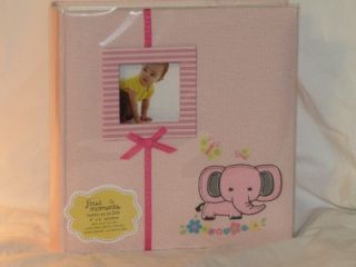 New Baby Girl Pink Embroidered Jungle Elephant Photo Album Holds 200 Photos