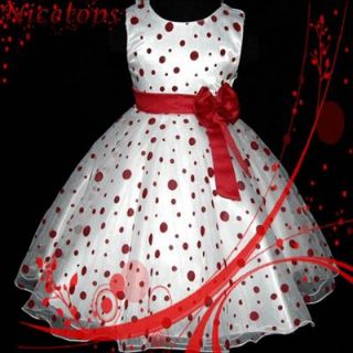 New R3117 Baby Girl x'mas Reds Polkadotz Boutique Prom Girls Dress Outfit Sz 4 5