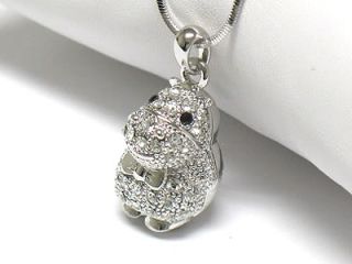 New Crystal Hippo 3D Pendant Necklace White Gold Plated