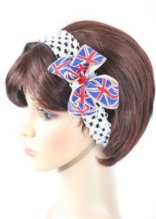 Women Girl Baby Union Jack Hair Bow Hairband Grosgrain Bow on Clip Hairband