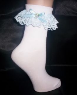 Adult Sissy Womens Sexy White Anklets Blue Lace