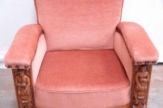 Great Pair of Antique Mohair Carved Club Chairs 12BED163B