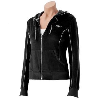 New Womens Fila Black Work Out Gym Velour Hoodie Jacket XS XSmall Medium Med M