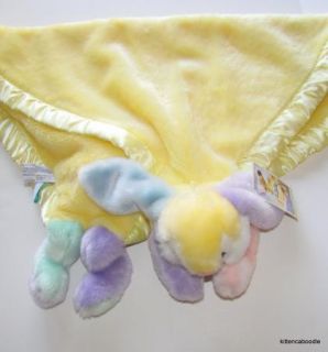 Large My Banky Jillian Yellow Pink Lavender Rainbow Bunny Rabbit Blanket Satin