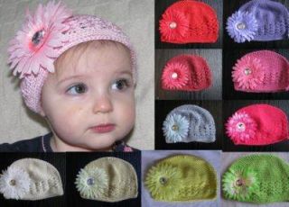 Baby Toddler Girl Kufi Crocheted Hat with Flower Gift
