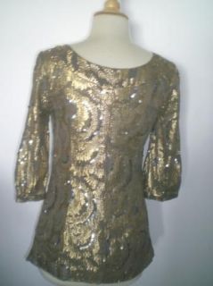 New Without Tags Miss Me Collection Baby Doll Gold Sequin Dress Top Blouse