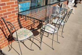 Antique Wrought Iron Outdoor Patio Dining Table Chair Set 1950's Real Nice