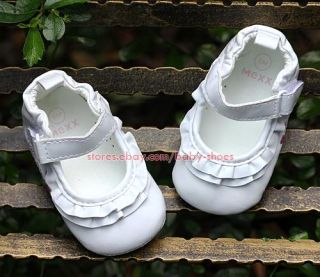 Baby Girl White Ruffled Dress Shoes Infant Crib Mary Jane Size 1 2 3