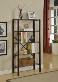 Kings Brand 5 Tier Chocolate Finish Wood with Glass Shelves Metal Cross Bars