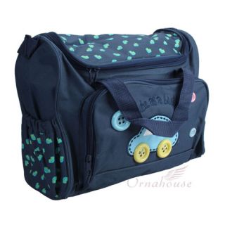 4pcs Baby Diaper Bag Mummy Shoulder Handbag Waterproof Bottle Holder Blue Car