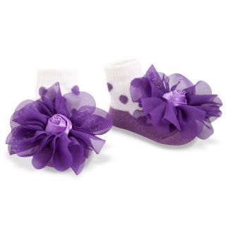 White Purple Polka Dot Baby Infant Socks Ribbon Flower Tulle 0 12 Months NIP