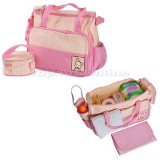 5pcs Set Newborn Baby's Diaper Nappy Changing Big Bag Handbag Tote Shoulder Pink