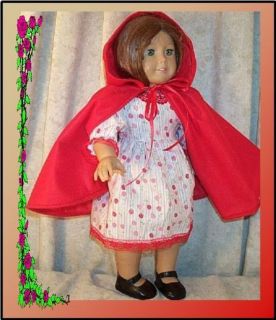 Doll Clothes Fit American Girl 18"in Little Red Riding Hood Costume Dress Cape
