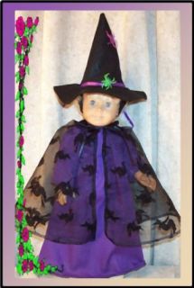 Doll Clothes Witch Costume Fits Girl 3 Pcs Purple Black Dress Cape