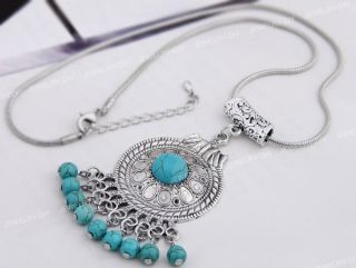Tibet Tibetan Silver Blue Turquoise Pendant Necklace