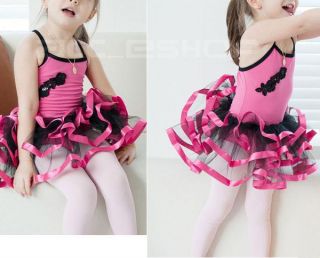 Girls Pink Black Leotard Ballet Tutu Dance Dress Sz7 8T