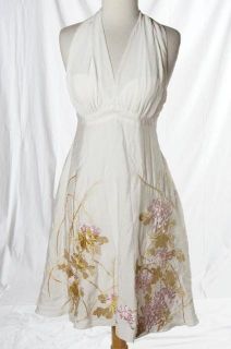 Sue Wong White Pink Embroidered Floral Halter Sundress Garden Party Small Medium